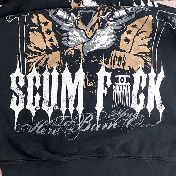 Sikspak Outlaw Scum F@CK Here To Bum You Out Graphic Hoodie M - Picture 14 of 16